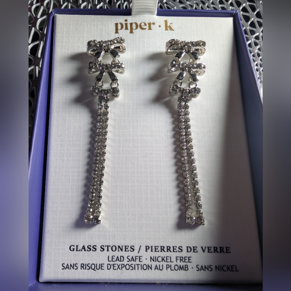 Piper K Silver Crystal Dangle Earrings